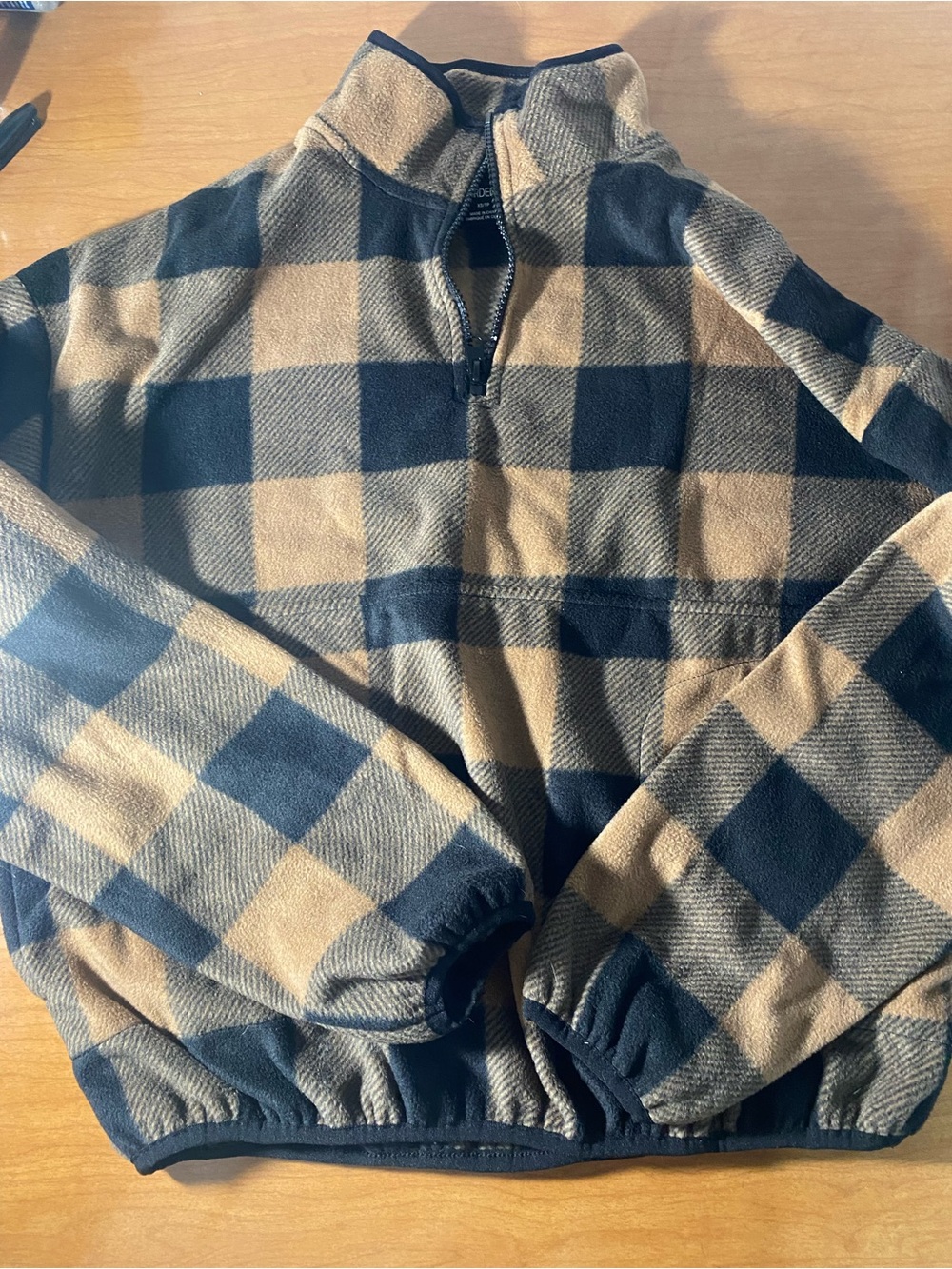 Ardene Kids Plaid Fleece Pullover Jacket - Navy & Tan